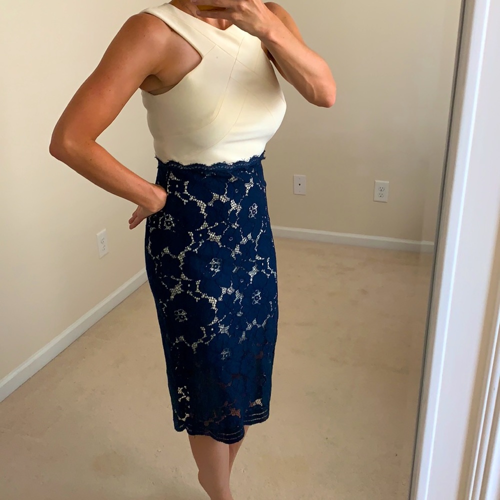 Beautiful cream / navy lace cocktail dress